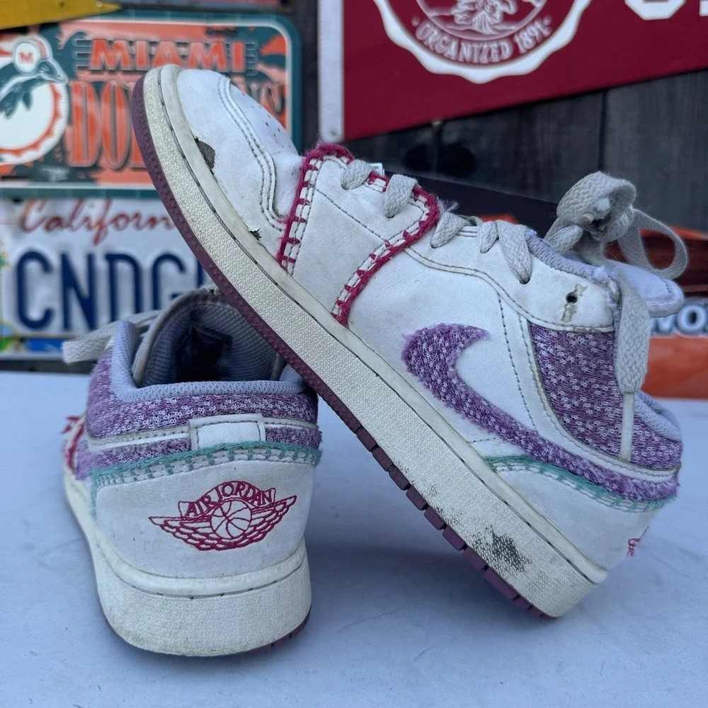 Size‎ 5.5Y - Nike Air Jordan 1 Low SE GS White Bordeaux Knit